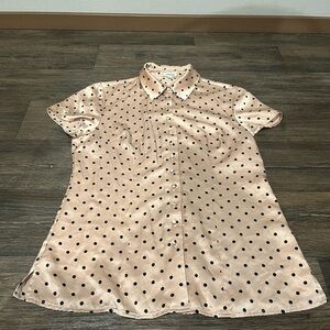 J. Peterman Black Polka Dot 100% Silk Button Up